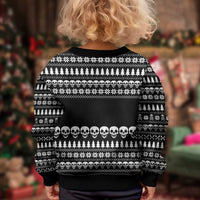 Creepy Christmas Kid Ugly Christmas Sweater with Skulls Trees and Gothic Holiday Pattern - Wonder Print Shop
