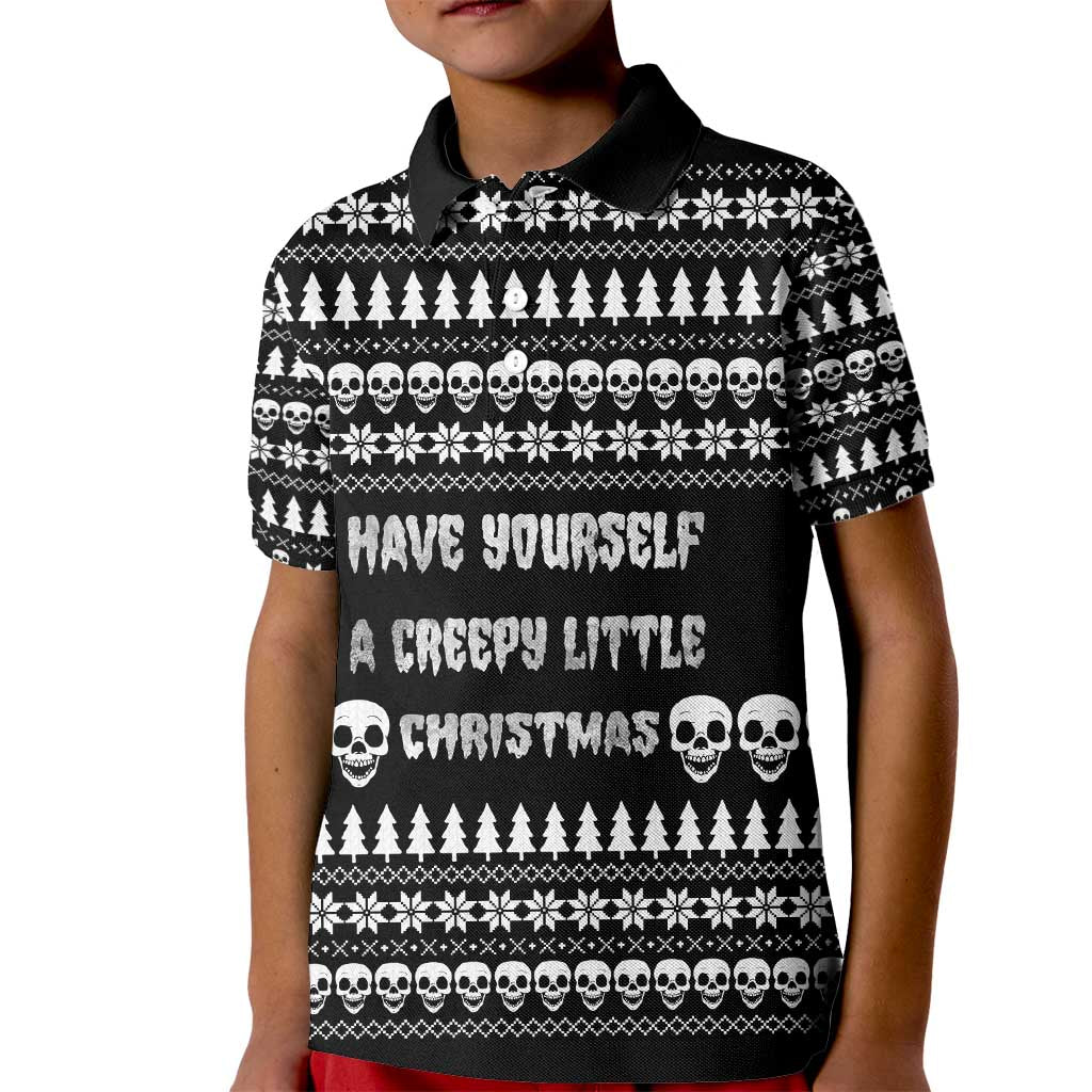 Creepy Christmas Kid Polo Shirt with Skulls Trees and Gothic Holiday Pattern - Wonder Print Shop