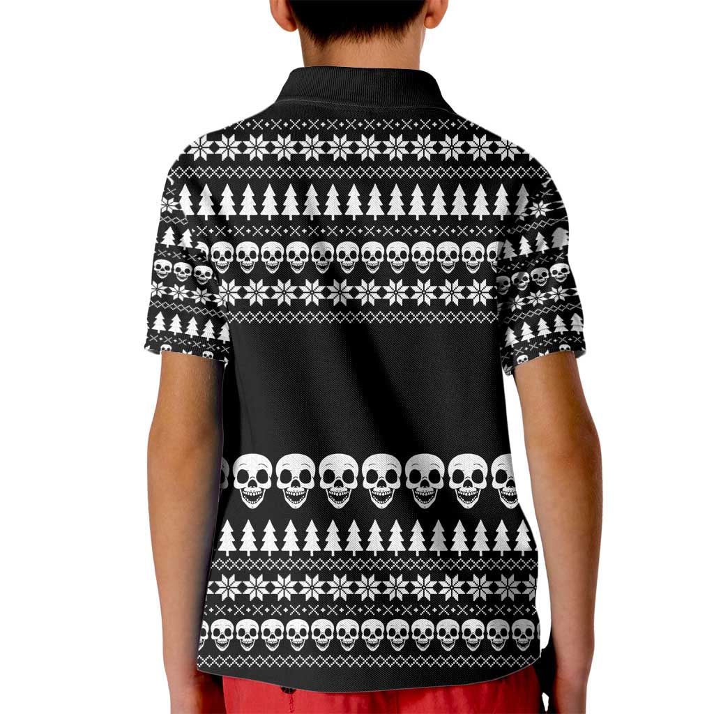 Creepy Christmas Kid Polo Shirt with Skulls Trees and Gothic Holiday Pattern - Wonder Print Shop
