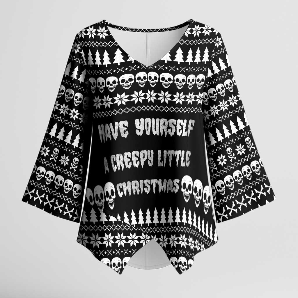 Creepy Christmas Kimono Sleeve Blouse with Skulls Trees and Gothic Holiday Pattern - Wonder Print Shop
