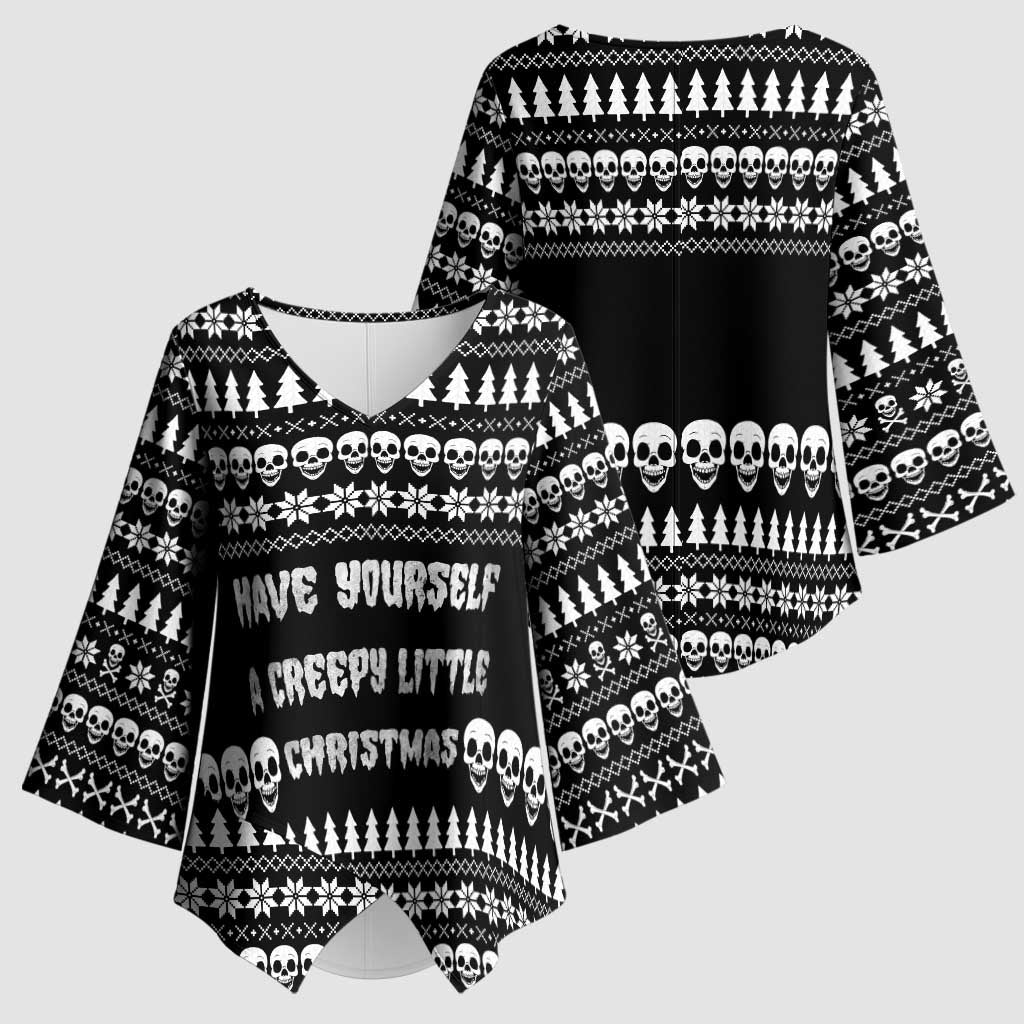 Creepy Christmas Kimono Sleeve Blouse with Skulls Trees and Gothic Holiday Pattern - Wonder Print Shop