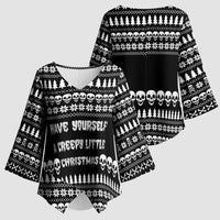 Creepy Christmas Kimono Sleeve Blouse with Skulls Trees and Gothic Holiday Pattern - Wonder Print Shop