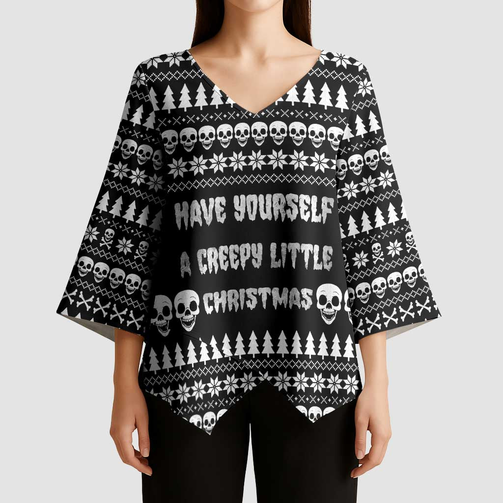 Creepy Christmas Kimono Sleeve Blouse with Skulls Trees and Gothic Holiday Pattern - Wonder Print Shop