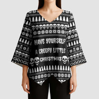 Creepy Christmas Kimono Sleeve Blouse with Skulls Trees and Gothic Holiday Pattern - Wonder Print Shop