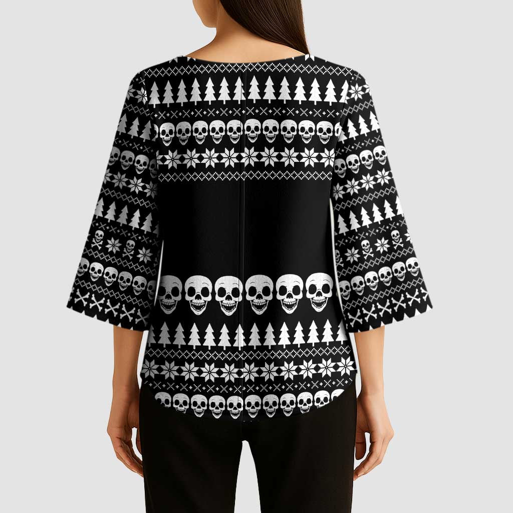Creepy Christmas Kimono Sleeve Blouse with Skulls Trees and Gothic Holiday Pattern - Wonder Print Shop