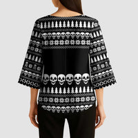 Creepy Christmas Kimono Sleeve Blouse with Skulls Trees and Gothic Holiday Pattern - Wonder Print Shop