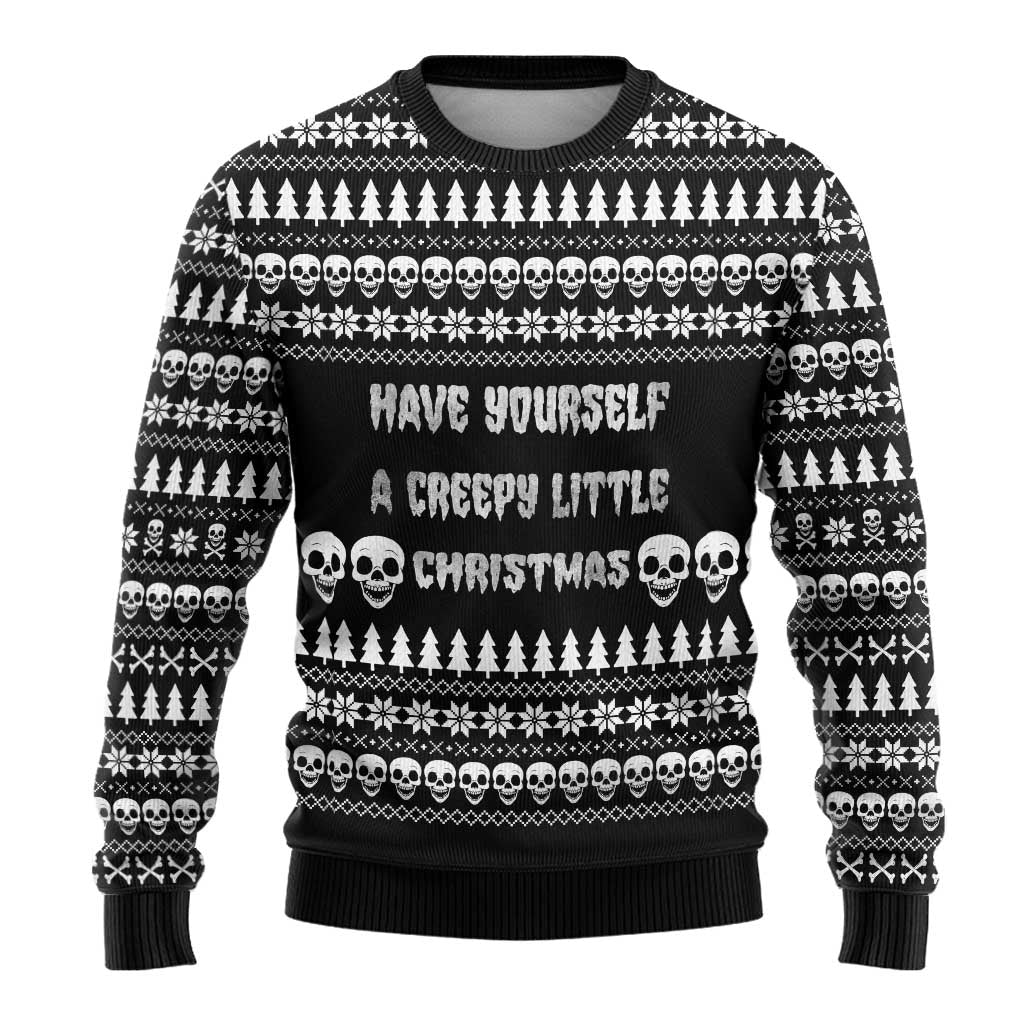 Creepy Christmas Ugly Christmas Sweater with Skulls Trees and Gothic Holiday Pattern - Wonder Print Shop