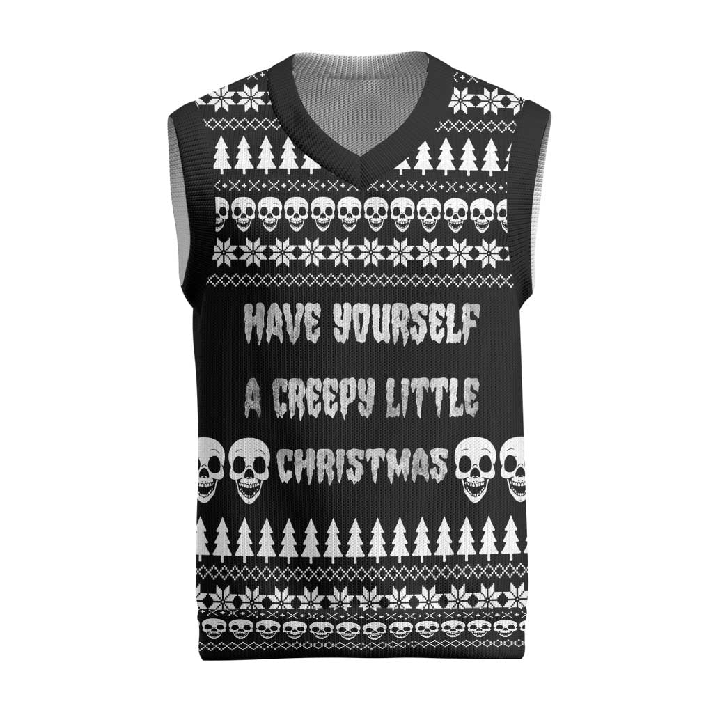 Creepy Christmas Knitted V-Neck Vest with Skulls Trees and Gothic Holiday Pattern - Wonder Print Shop