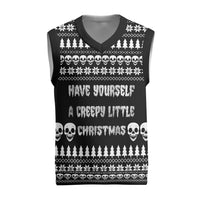 Creepy Christmas Knitted V-Neck Vest with Skulls Trees and Gothic Holiday Pattern - Wonder Print Shop