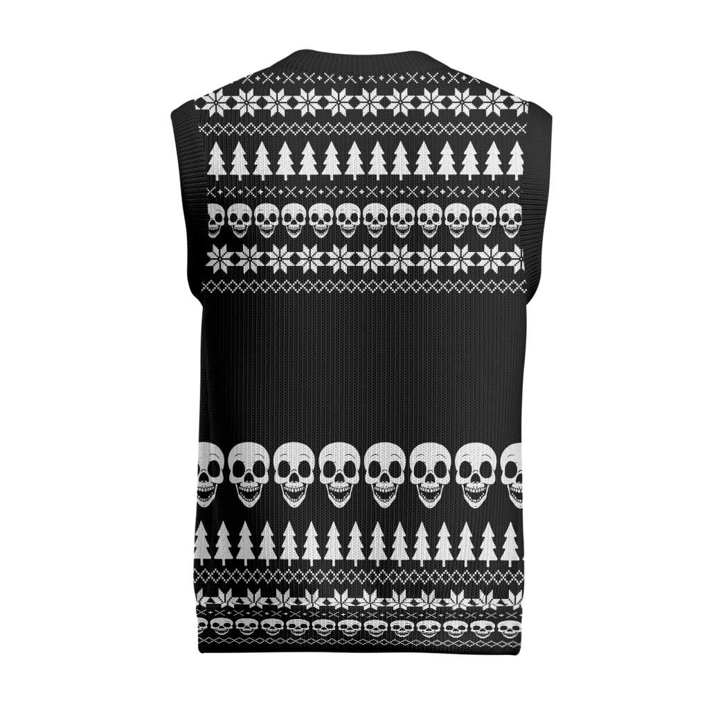 Creepy Christmas Knitted V-Neck Vest with Skulls Trees and Gothic Holiday Pattern - Wonder Print Shop