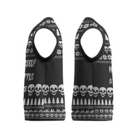 Creepy Christmas Knitted V-Neck Vest with Skulls Trees and Gothic Holiday Pattern - Wonder Print Shop