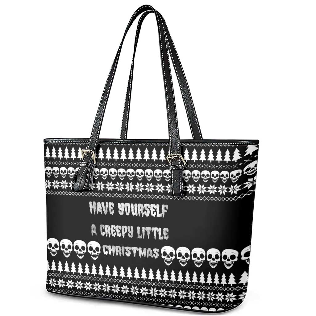 Creepy Christmas Leather Tote Bag with Skulls Trees and Gothic Holiday Pattern - Wonder Print Shop