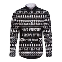 Creepy Christmas Long Sleeve Button Shirt with Skulls Trees and Gothic Holiday Pattern - Wonder Print Shop