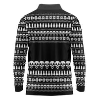 Creepy Christmas Long Sleeve Polo Shirt with Skulls Trees and Gothic Holiday Pattern - Wonder Print Shop