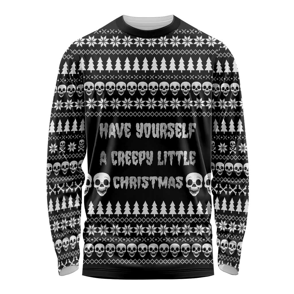Creepy Christmas Long Sleeve Shirt with Skulls Trees and Gothic Holiday Pattern - Wonder Print Shop