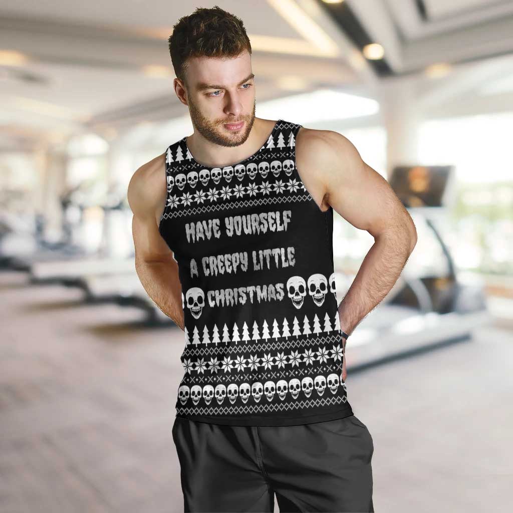 Creepy Christmas Men Tank Top with Skulls Trees and Gothic Holiday Pattern - Wonder Print Shop