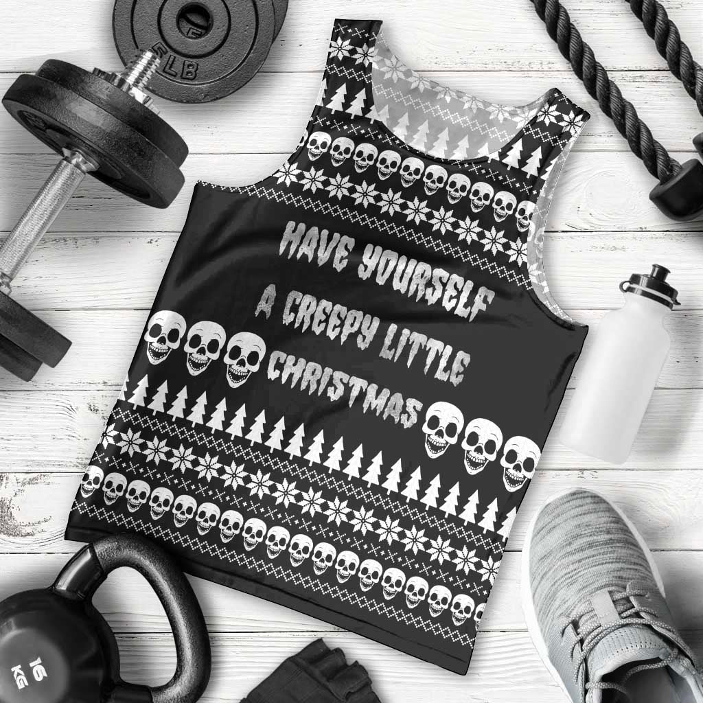 Creepy Christmas Men Tank Top with Skulls Trees and Gothic Holiday Pattern - Wonder Print Shop