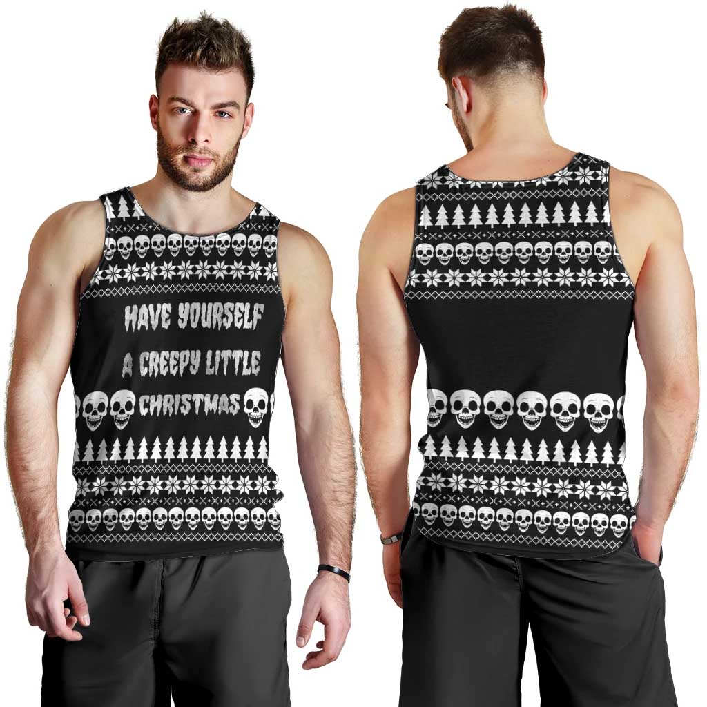 Creepy Christmas Men Tank Top with Skulls Trees and Gothic Holiday Pattern - Wonder Print Shop