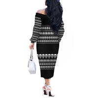 Creepy Christmas Off The Shoulder Long Sleeve Dress with Skulls Trees and Gothic Holiday Pattern - Wonder Print Shop