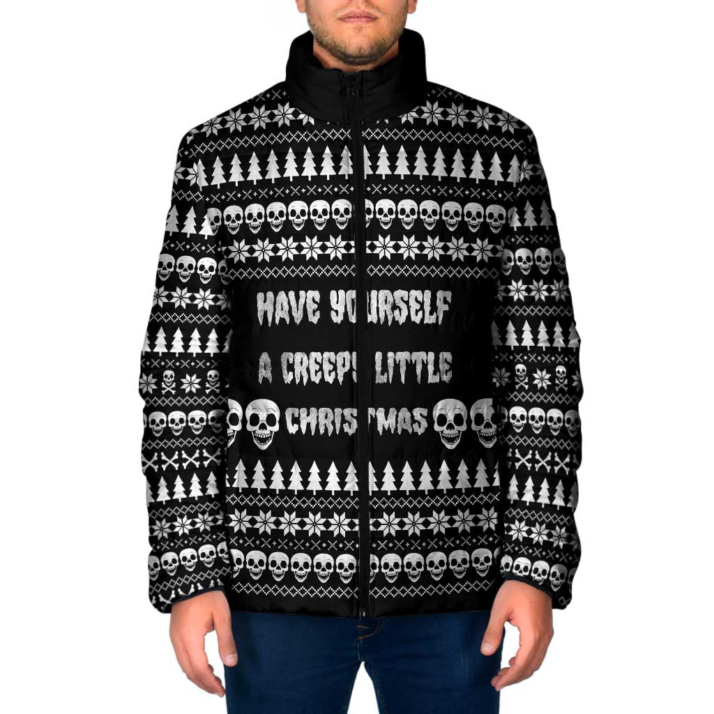 Creepy Christmas Padded Jacket with Skulls Trees and Gothic Holiday Pattern - Wonder Print Shop