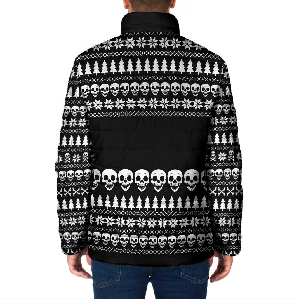 Creepy Christmas Padded Jacket with Skulls Trees and Gothic Holiday Pattern - Wonder Print Shop
