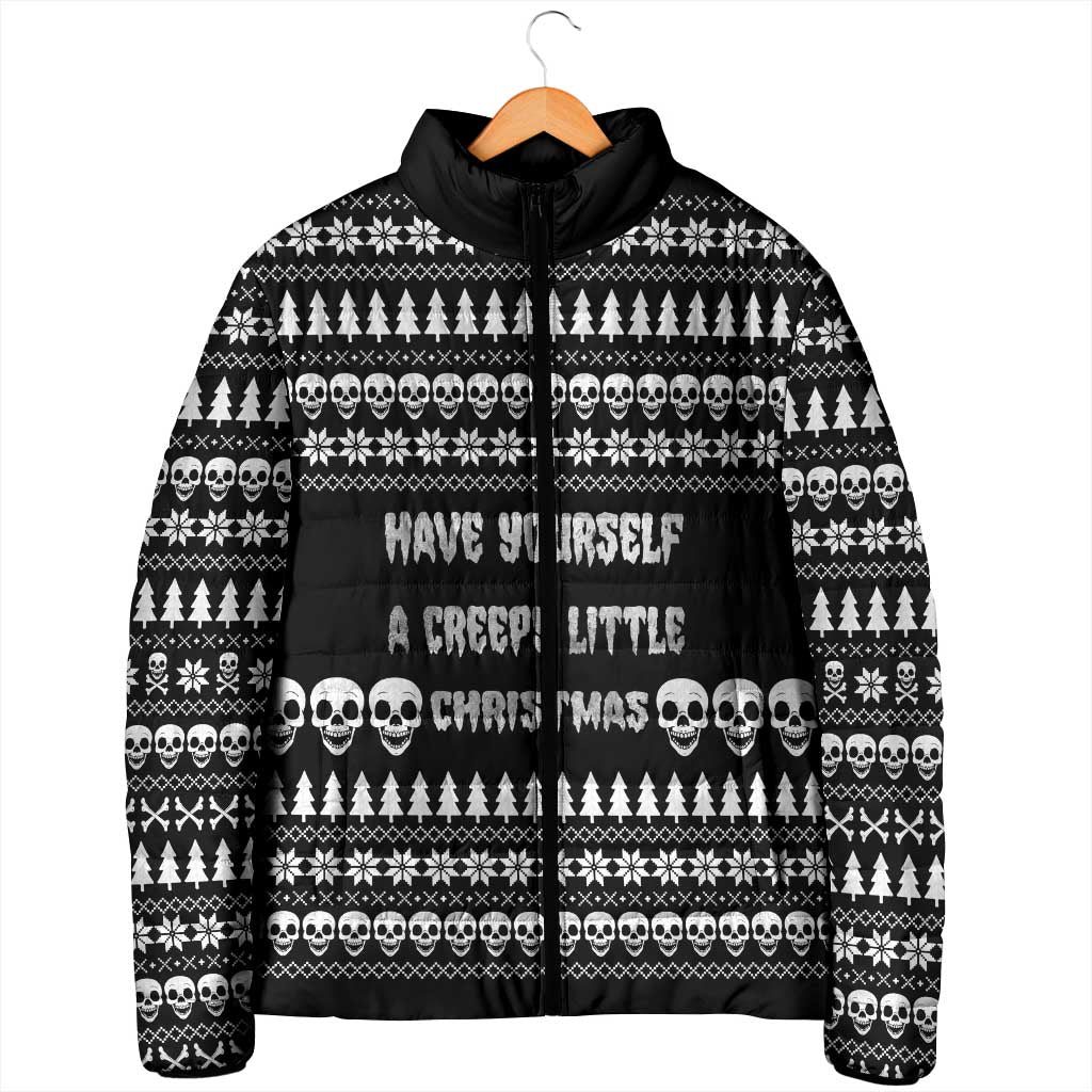 Creepy Christmas Padded Jacket with Skulls Trees and Gothic Holiday Pattern - Wonder Print Shop