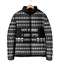 Creepy Christmas Padded Jacket with Skulls Trees and Gothic Holiday Pattern - Wonder Print Shop