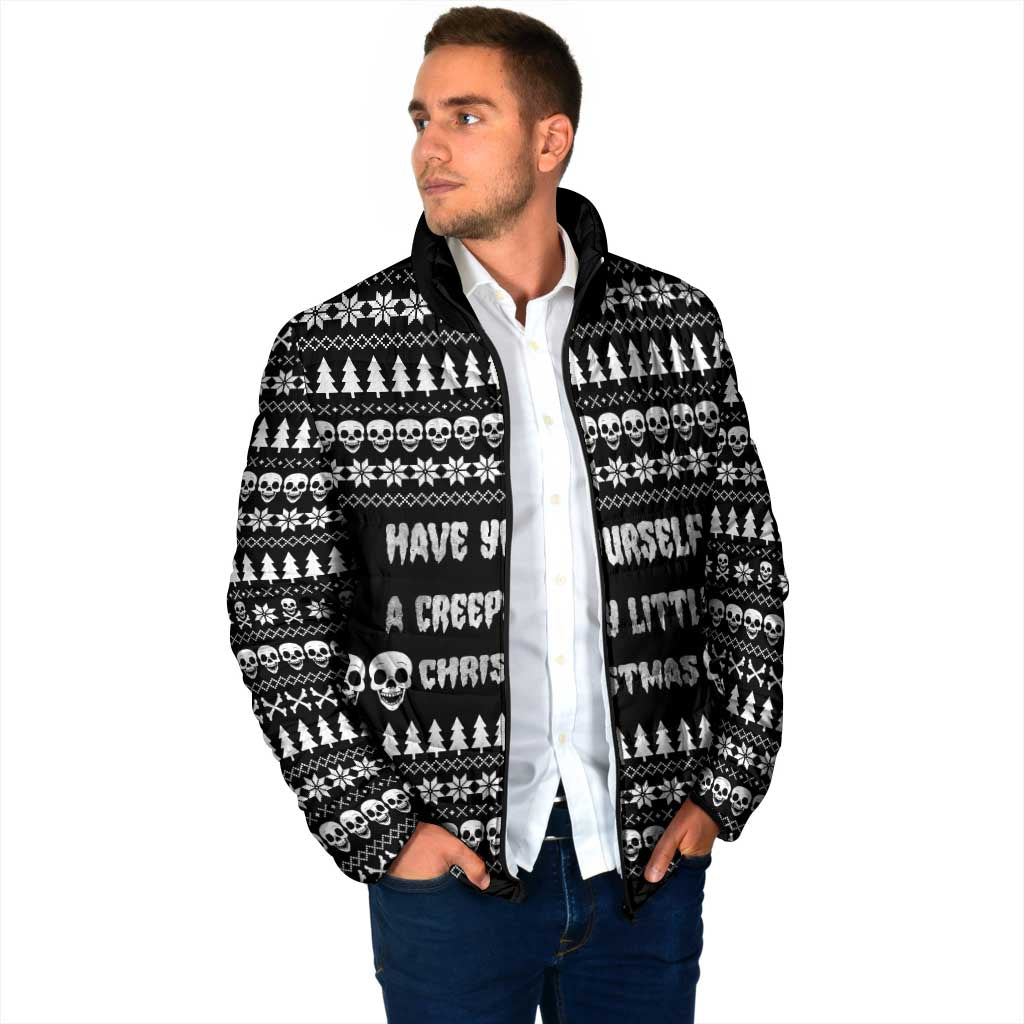 Creepy Christmas Padded Jacket with Skulls Trees and Gothic Holiday Pattern - Wonder Print Shop
