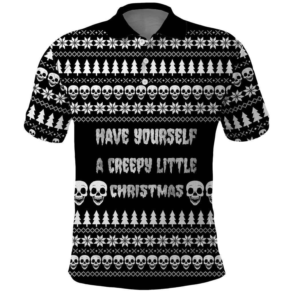 Creepy Christmas Polo Shirt with Skulls Trees and Gothic Holiday Pattern - Wonder Print Shop