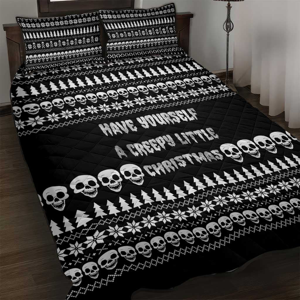 Creepy Christmas Quilt Bed Set with Skulls Trees and Gothic Holiday Pattern - Wonder Print Shop