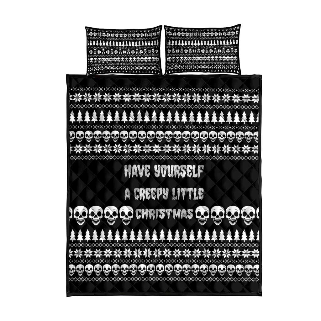 Creepy Christmas Quilt Bed Set with Skulls Trees and Gothic Holiday Pattern - Wonder Print Shop