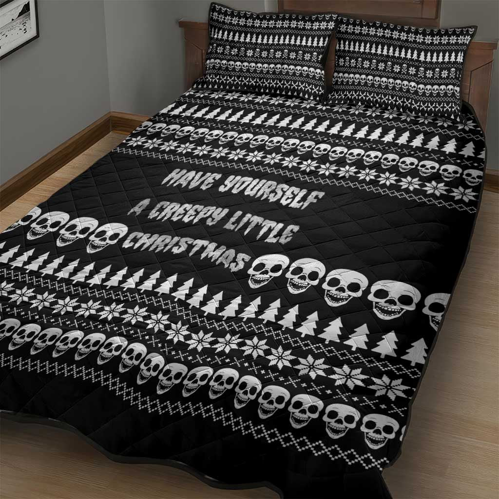 Creepy Christmas Quilt Bed Set with Skulls Trees and Gothic Holiday Pattern - Wonder Print Shop