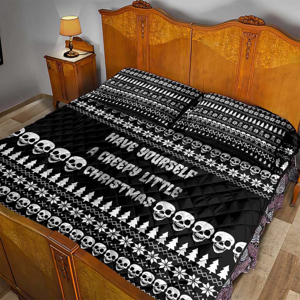 Creepy Christmas Quilt Bed Set with Skulls Trees and Gothic Holiday Pattern - Wonder Print Shop