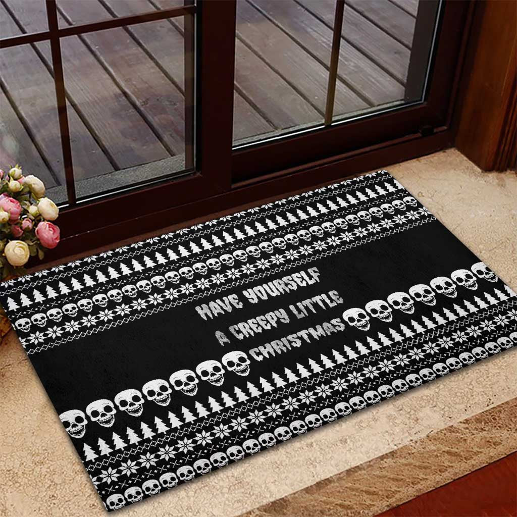 Creepy Christmas Rubber Doormat with Skulls Trees and Gothic Holiday Pattern - Wonder Print Shop