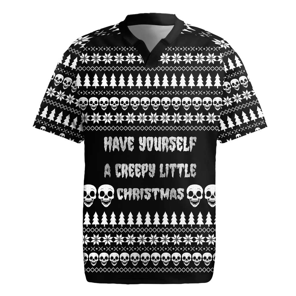 Creepy Christmas Rugby Jersey with Skulls Trees and Gothic Holiday Pattern - Wonder Print Shop