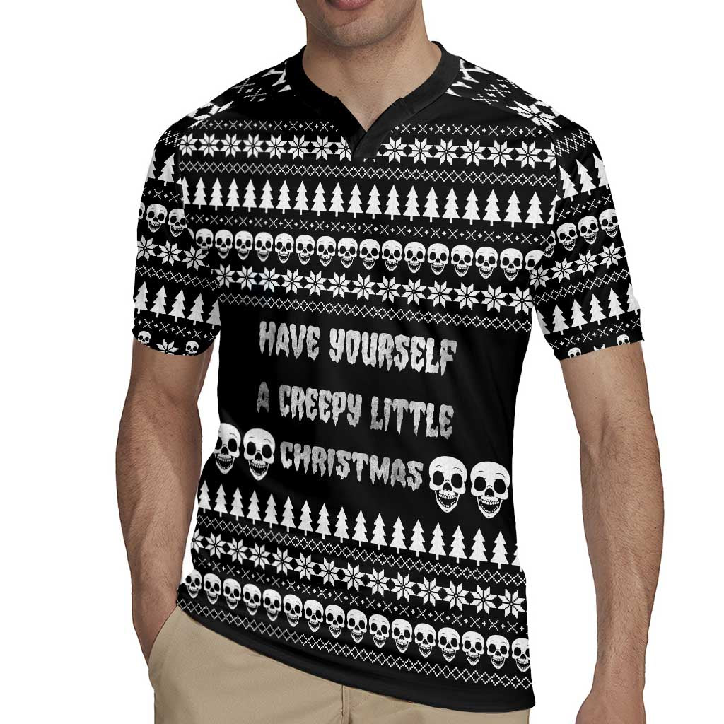 Creepy Christmas Rugby Jersey with Skulls Trees and Gothic Holiday Pattern - Wonder Print Shop