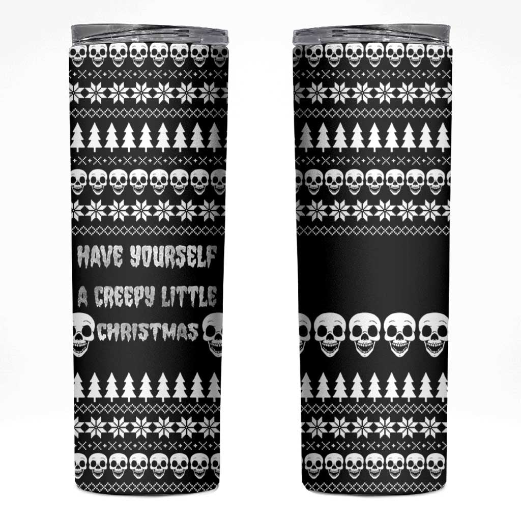 Creepy Christmas Skinny Tumbler with Skulls Trees and Gothic Holiday Pattern - Wonder Print Shop