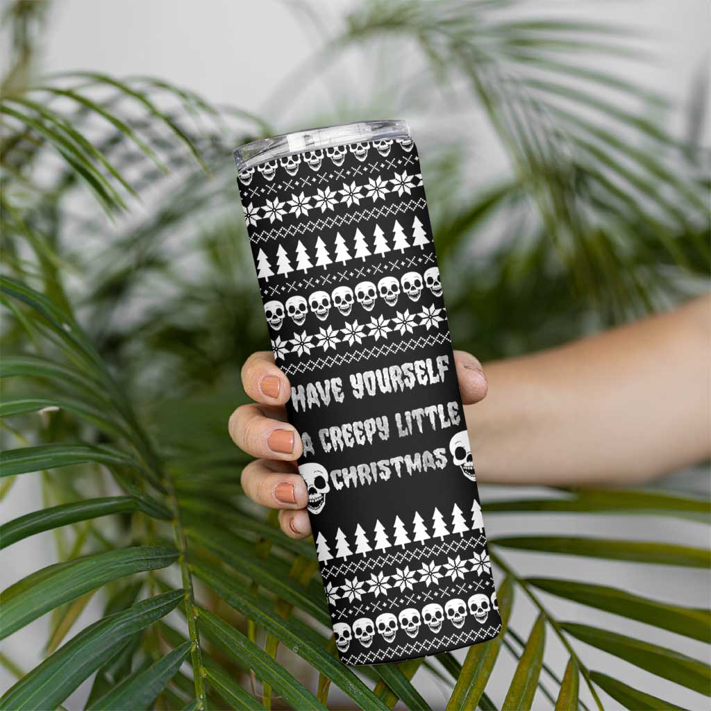Creepy Christmas Skinny Tumbler with Skulls Trees and Gothic Holiday Pattern - Wonder Print Shop