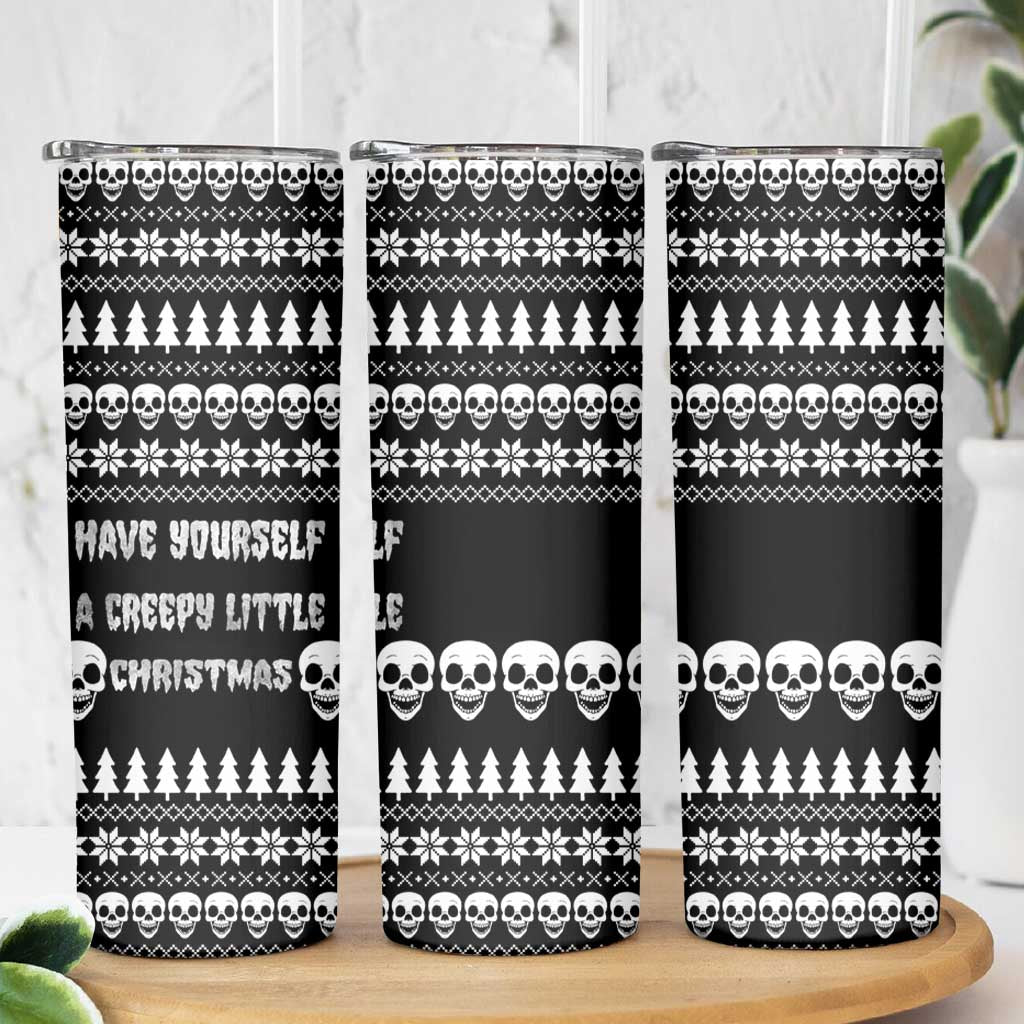 Creepy Christmas Skinny Tumbler with Skulls Trees and Gothic Holiday Pattern - Wonder Print Shop