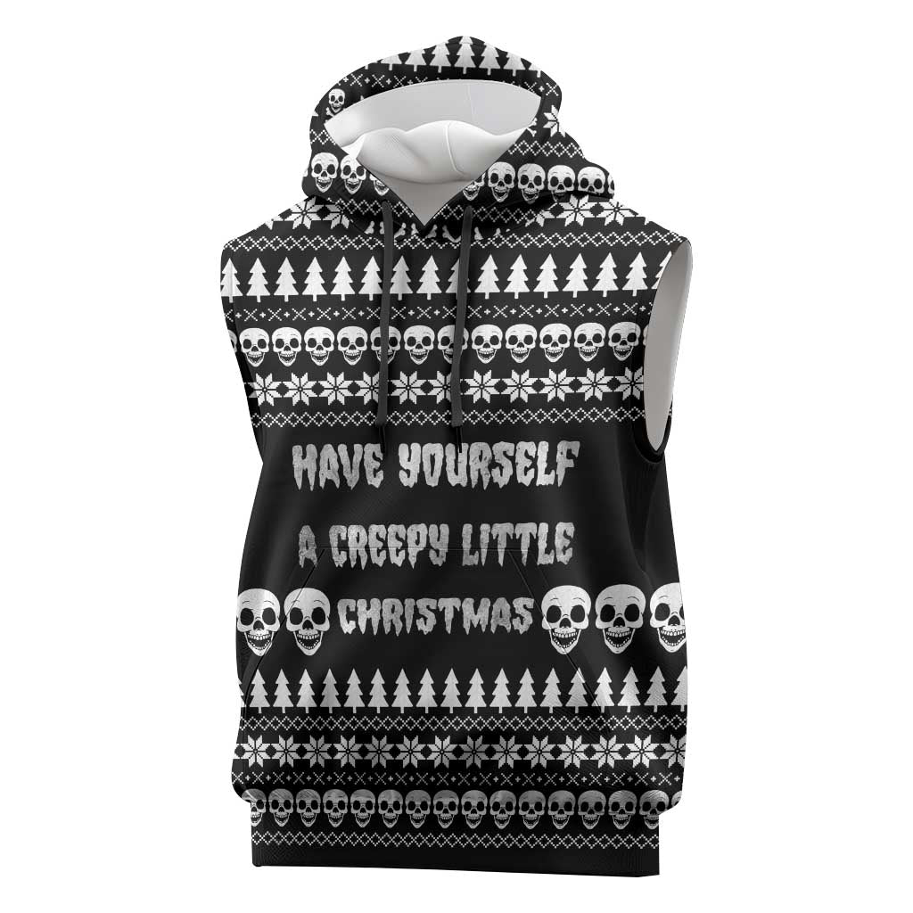 Creepy Christmas Sleeveless Hoodie with Skulls Trees and Gothic Holiday Pattern - Wonder Print Shop