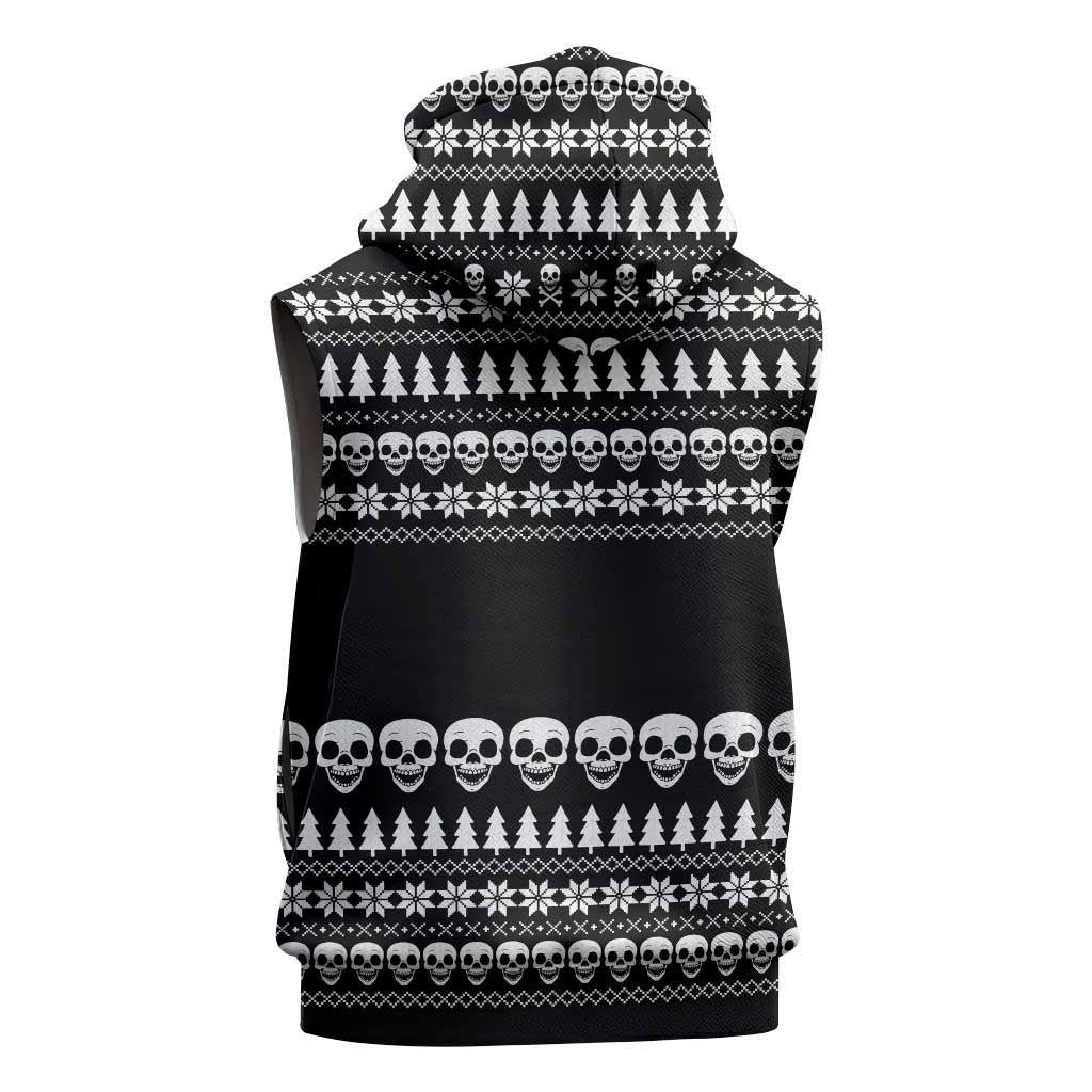 Creepy Christmas Sleeveless Hoodie with Skulls Trees and Gothic Holiday Pattern - Wonder Print Shop