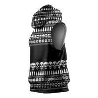 Creepy Christmas Sleeveless Hoodie with Skulls Trees and Gothic Holiday Pattern - Wonder Print Shop