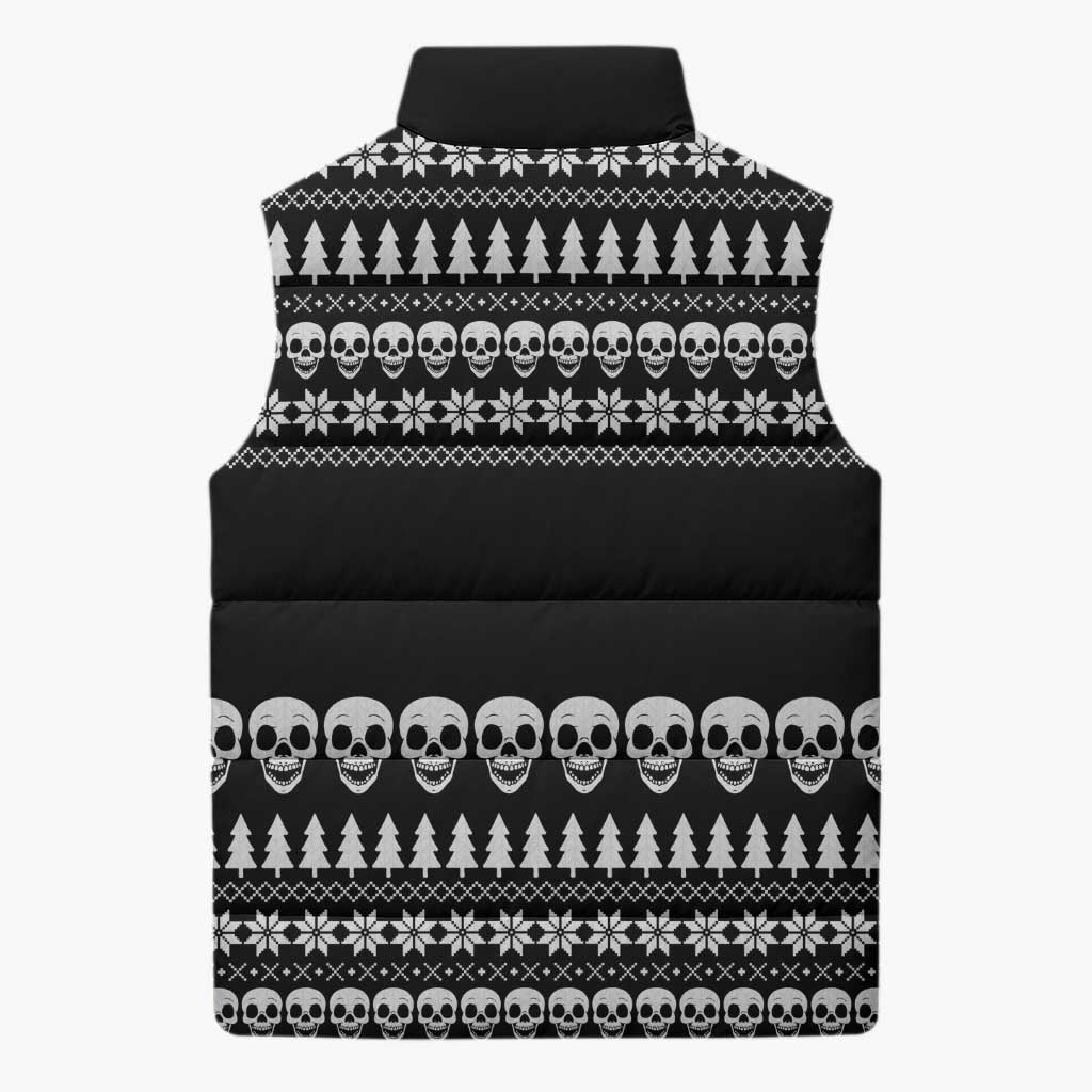 Creepy Christmas Sleeveless Puffer Jacket with Skulls Trees and Gothic Holiday Pattern - Wonder Print Shop