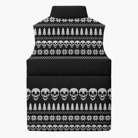 Creepy Christmas Sleeveless Puffer Jacket with Skulls Trees and Gothic Holiday Pattern - Wonder Print Shop
