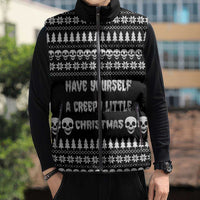 Creepy Christmas Sleeveless Puffer Jacket with Skulls Trees and Gothic Holiday Pattern - Wonder Print Shop