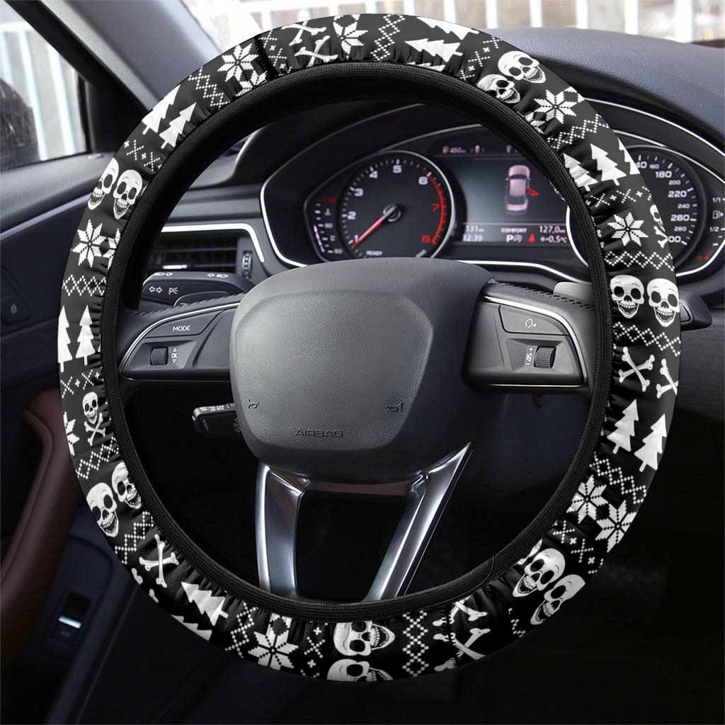 Creepy Christmas Steering Wheel Cover with Skulls Trees and Gothic Holiday Pattern - Wonder Print Shop