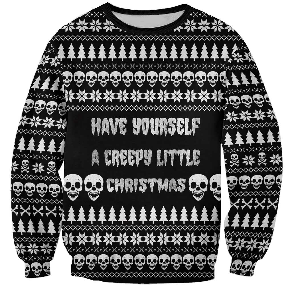 Creepy Christmas Sweatshirt with Skulls Trees and Gothic Holiday Pattern - Wonder Print Shop