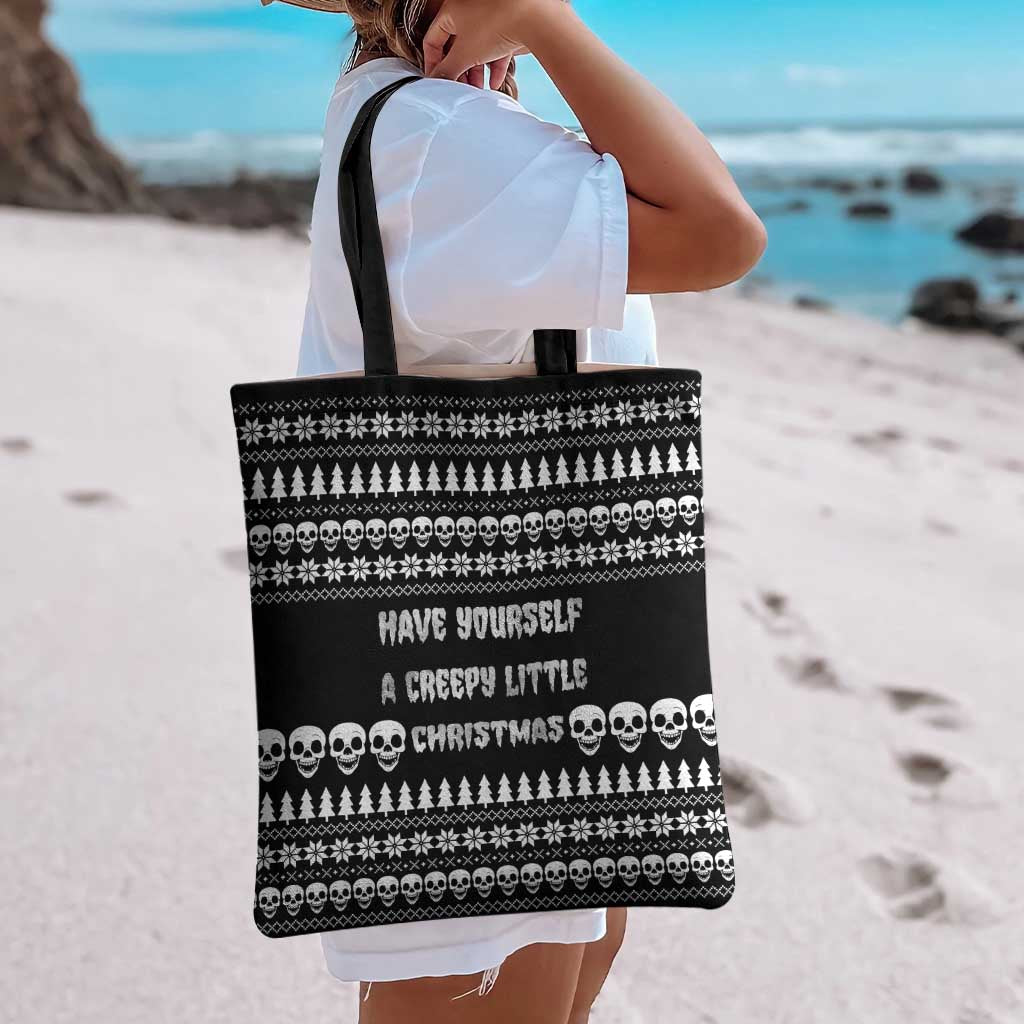 Creepy Christmas Tote Bag with Skulls Trees and Gothic Holiday Pattern - Wonder Print Shop