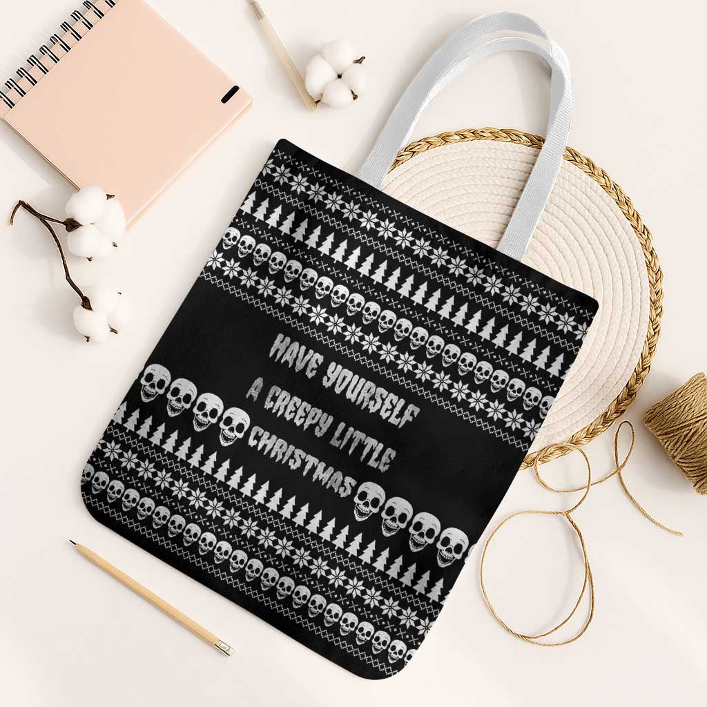 Creepy Christmas Tote Bag with Skulls Trees and Gothic Holiday Pattern - Wonder Print Shop