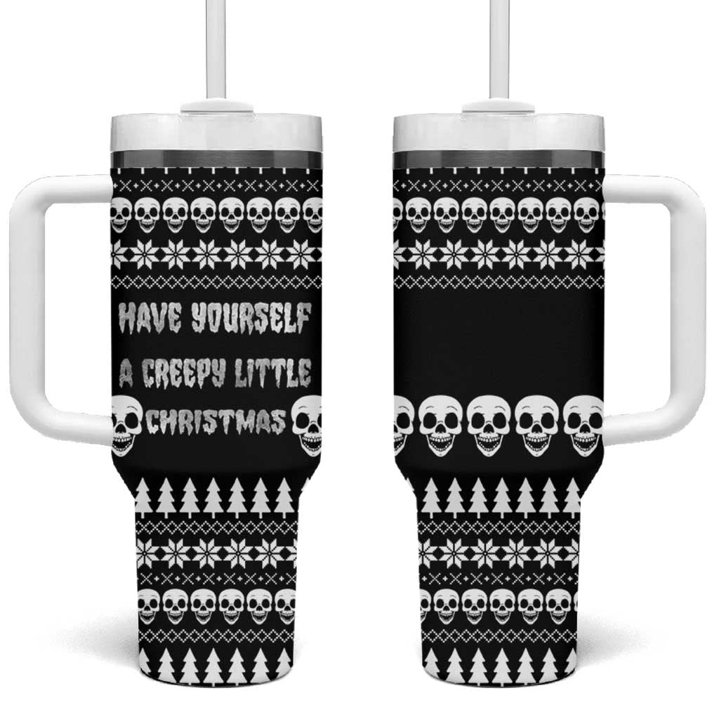 Creepy Christmas Tumbler With Handle with Skulls Trees and Gothic Holiday Pattern - Wonder Print Shop